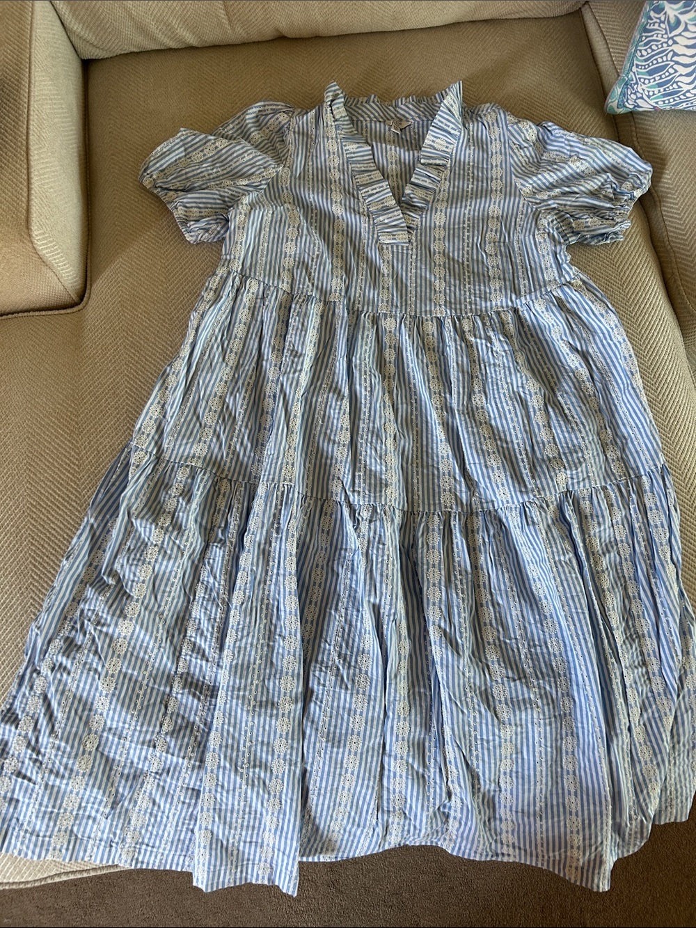 NWOT Crown & ivy Light Blue and White Striped Midi Dress